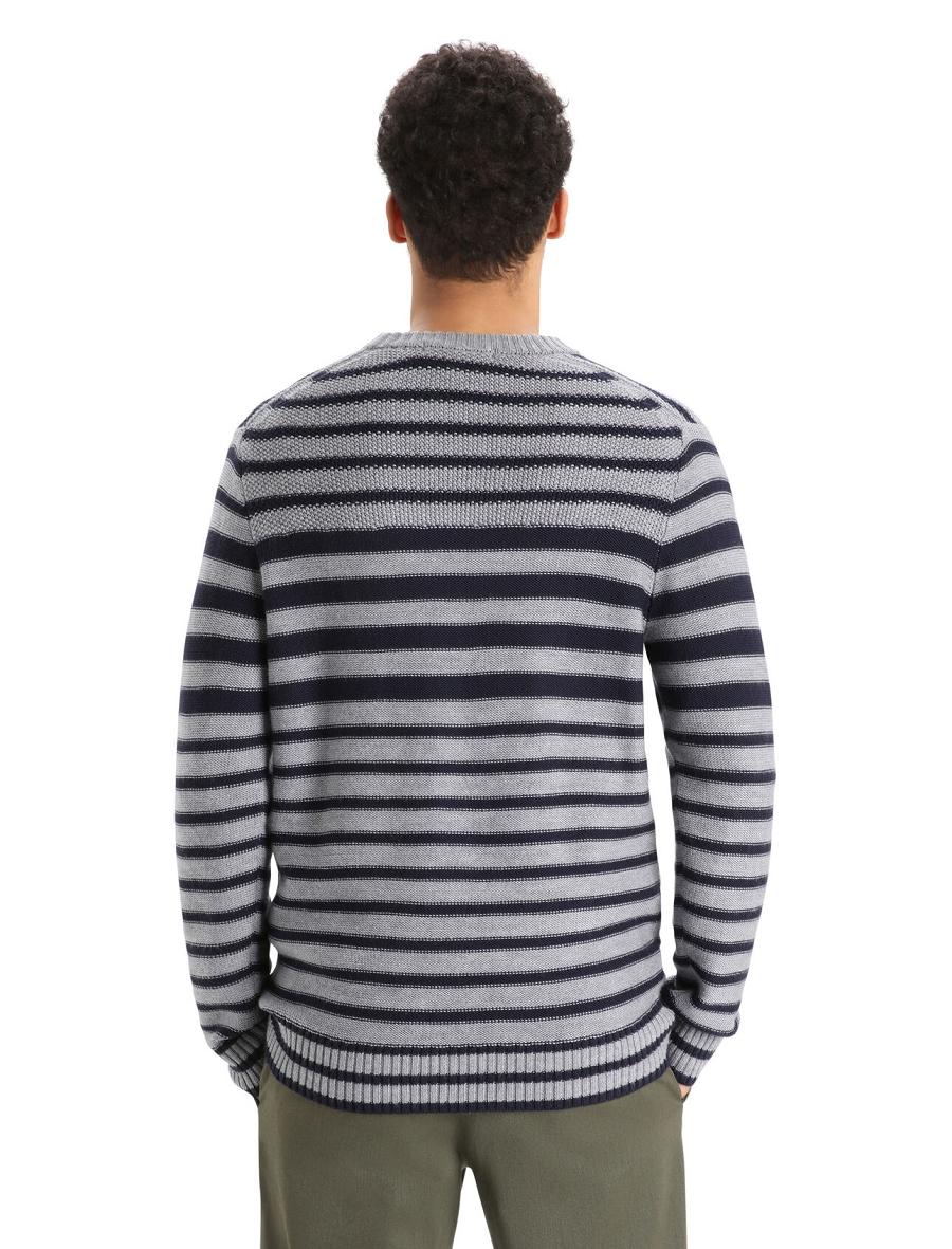 Midnight Navy / Gritstone Heather Men's Icebreaker Merino Waypoint Crewe Sweaters | USA 1222HAPK